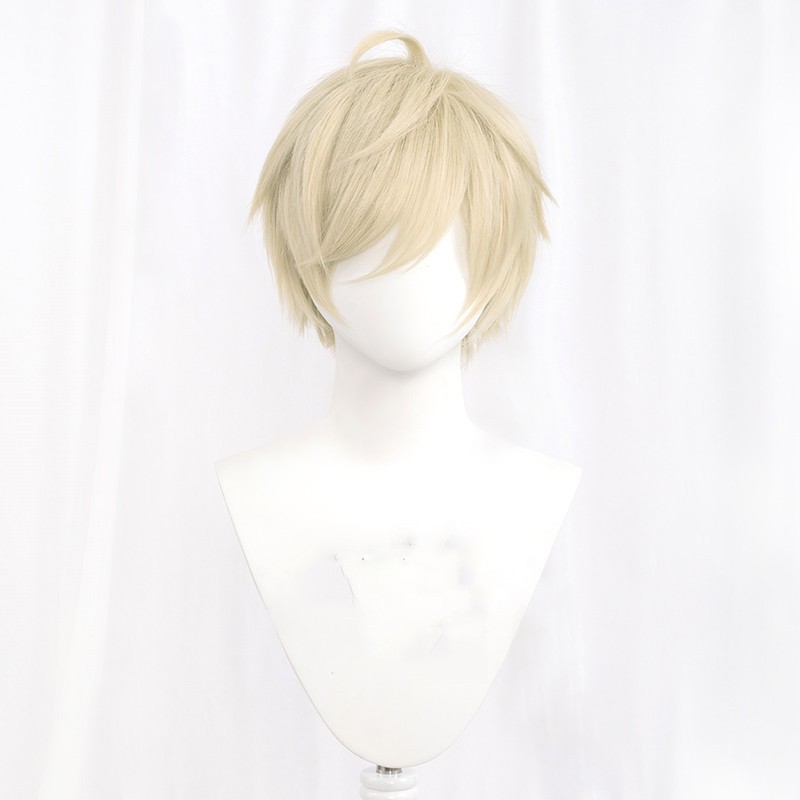 Perruque cosplay courte blond clair 30 cm